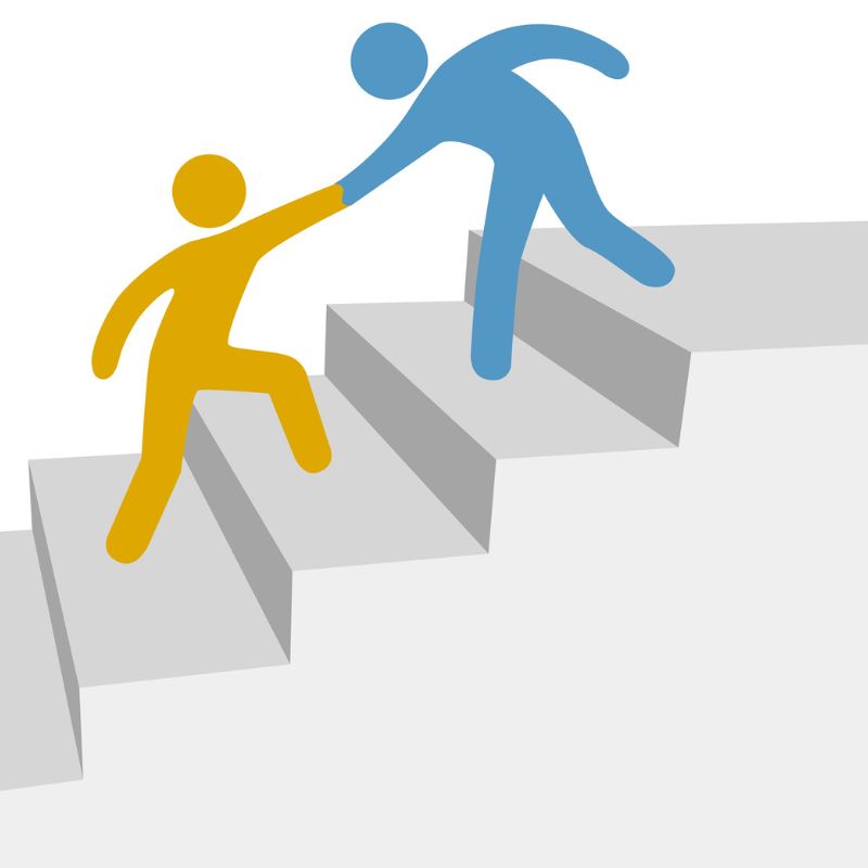 Progress collaboration help friend climb up improvement steps